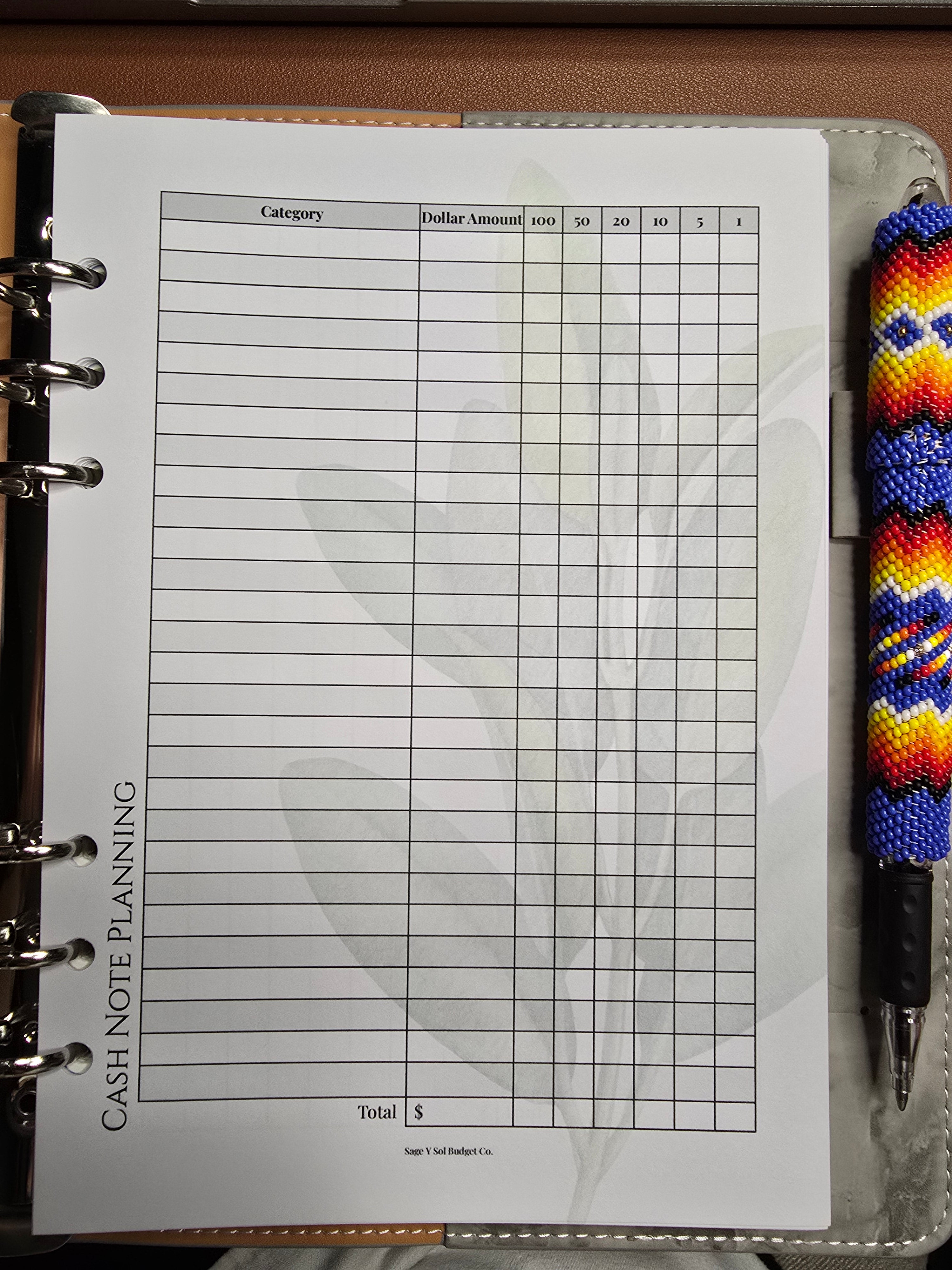 Cash Note Planning A5 Sheet Pack
